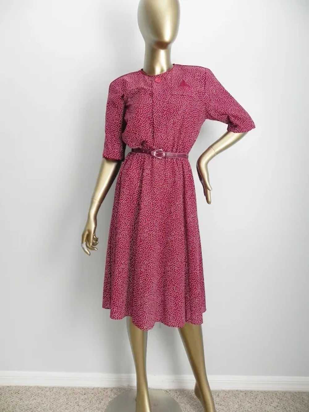 Vintage Maroon Day Dress \ Polka Dot Dress \ 3/4 … - image 7