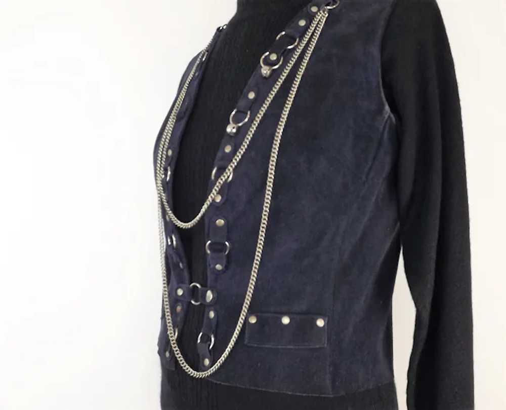 Women's Vintage 1970's Navy Blue Suede Leather Si… - image 4