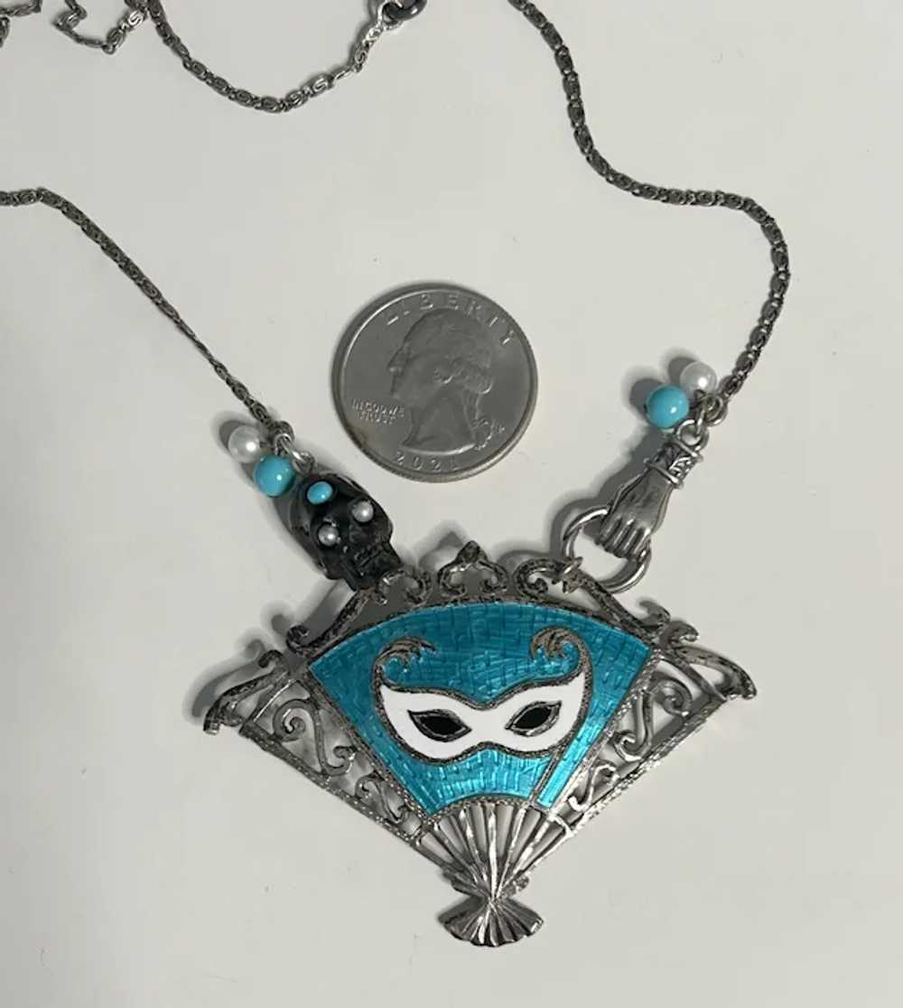 Sterling Enamel Fan, Skull, Hand Necklace - image 4