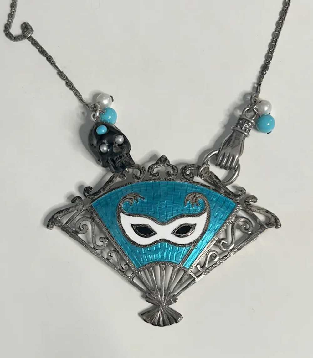 Sterling Enamel Fan, Skull, Hand Necklace - image 5