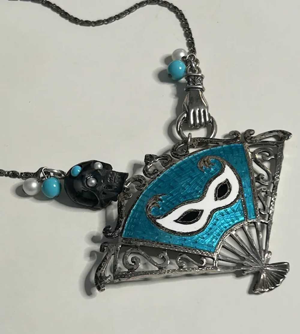 Sterling Enamel Fan, Skull, Hand Necklace - image 8