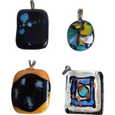 "Vintage Set of 4 Dichroic Fused Glass Pendants, M