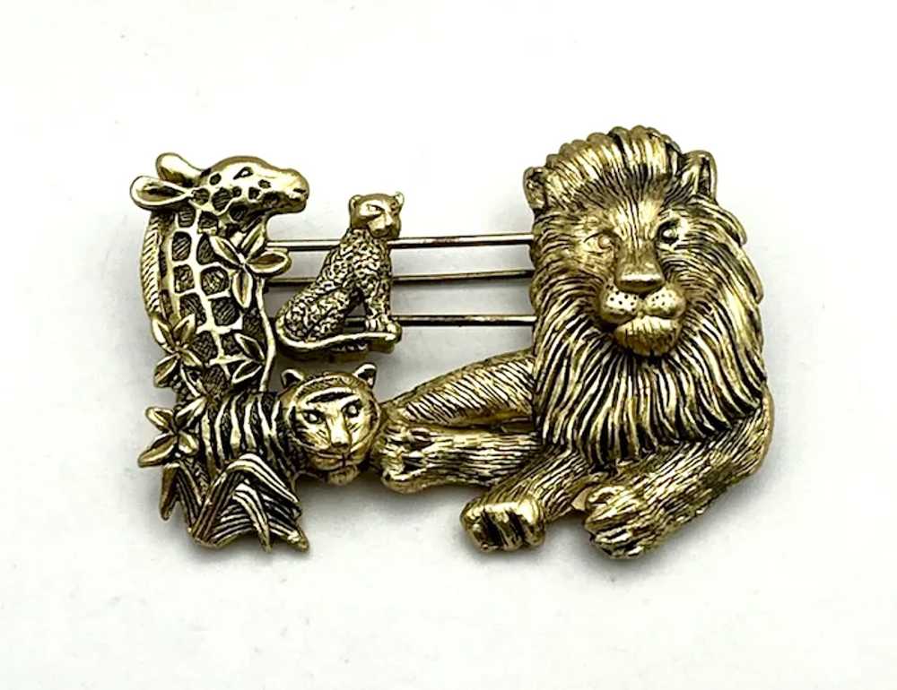 Lion, Tiger and Giraffe Goldtone Brooch with Slid… - image 2