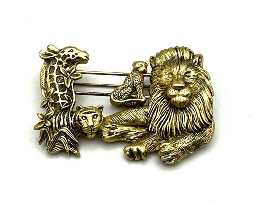 Lion, Tiger and Giraffe Goldtone Brooch with Slid… - image 3
