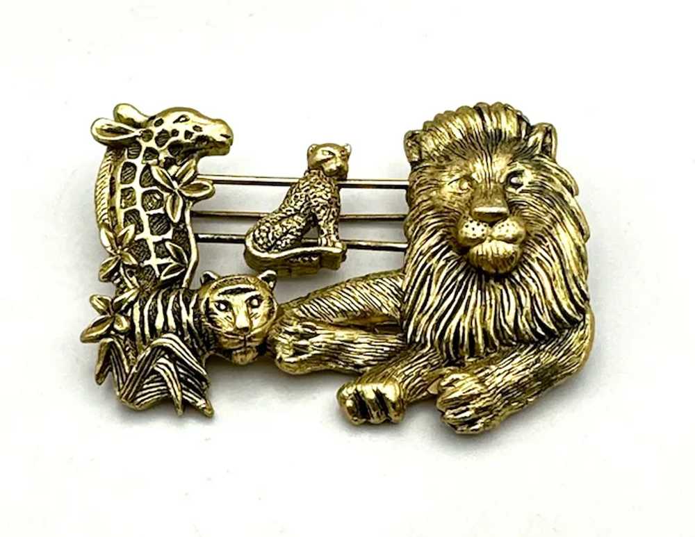 Lion, Tiger and Giraffe Goldtone Brooch with Slid… - image 4