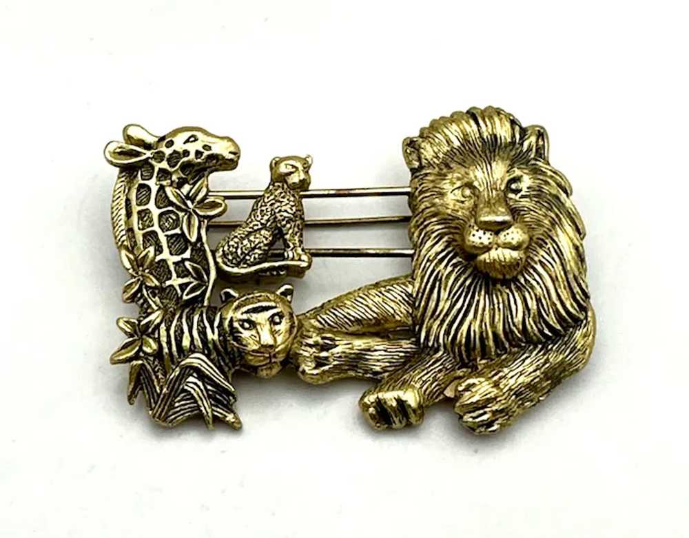 Lion, Tiger and Giraffe Goldtone Brooch with Slid… - image 5