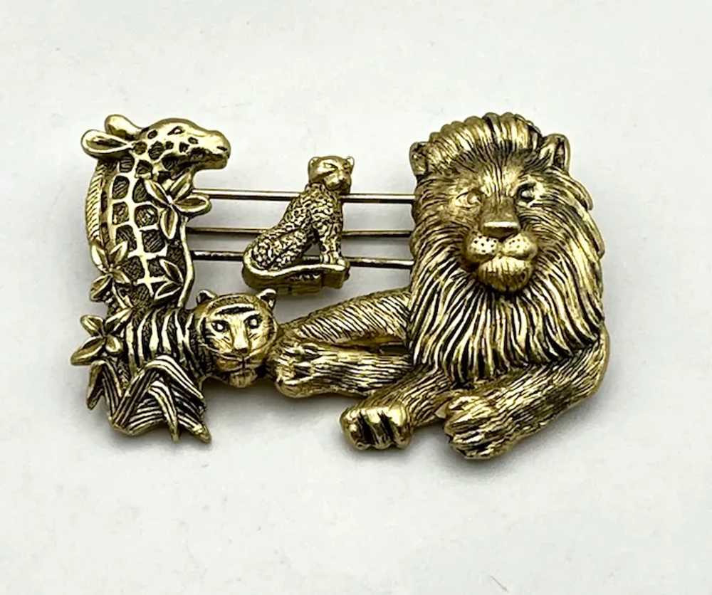 Lion, Tiger and Giraffe Goldtone Brooch with Slid… - image 6