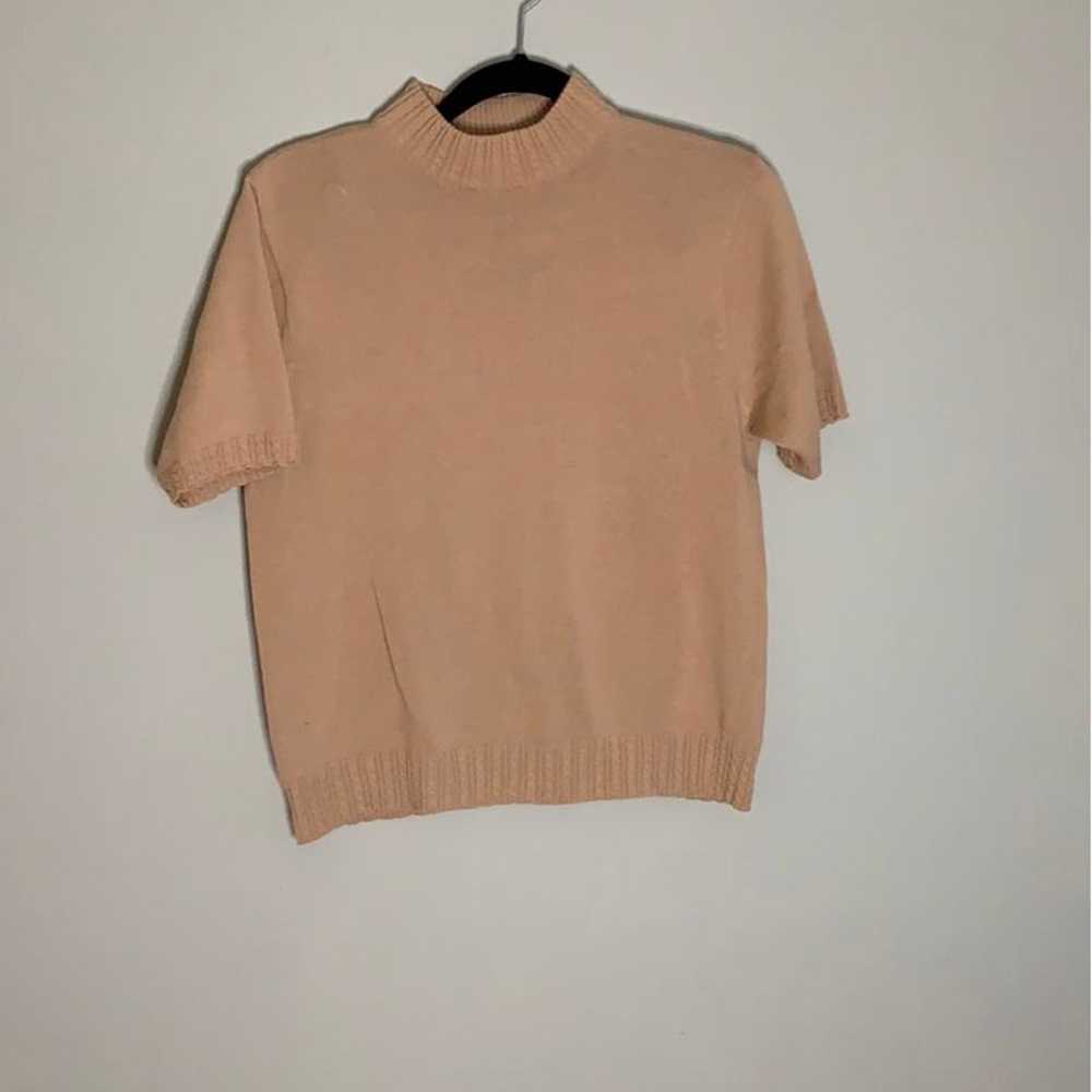 Mock neck tan sweatrr with short sleeves - image 1