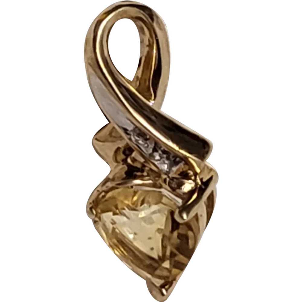 10K Gold .80CT Yellow Citrine Heart Pendant Drop - image 1