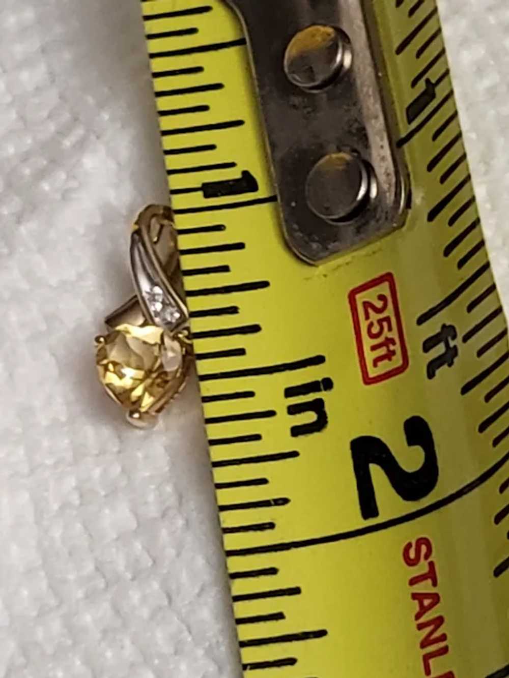 10K Gold .80CT Yellow Citrine Heart Pendant Drop - image 2