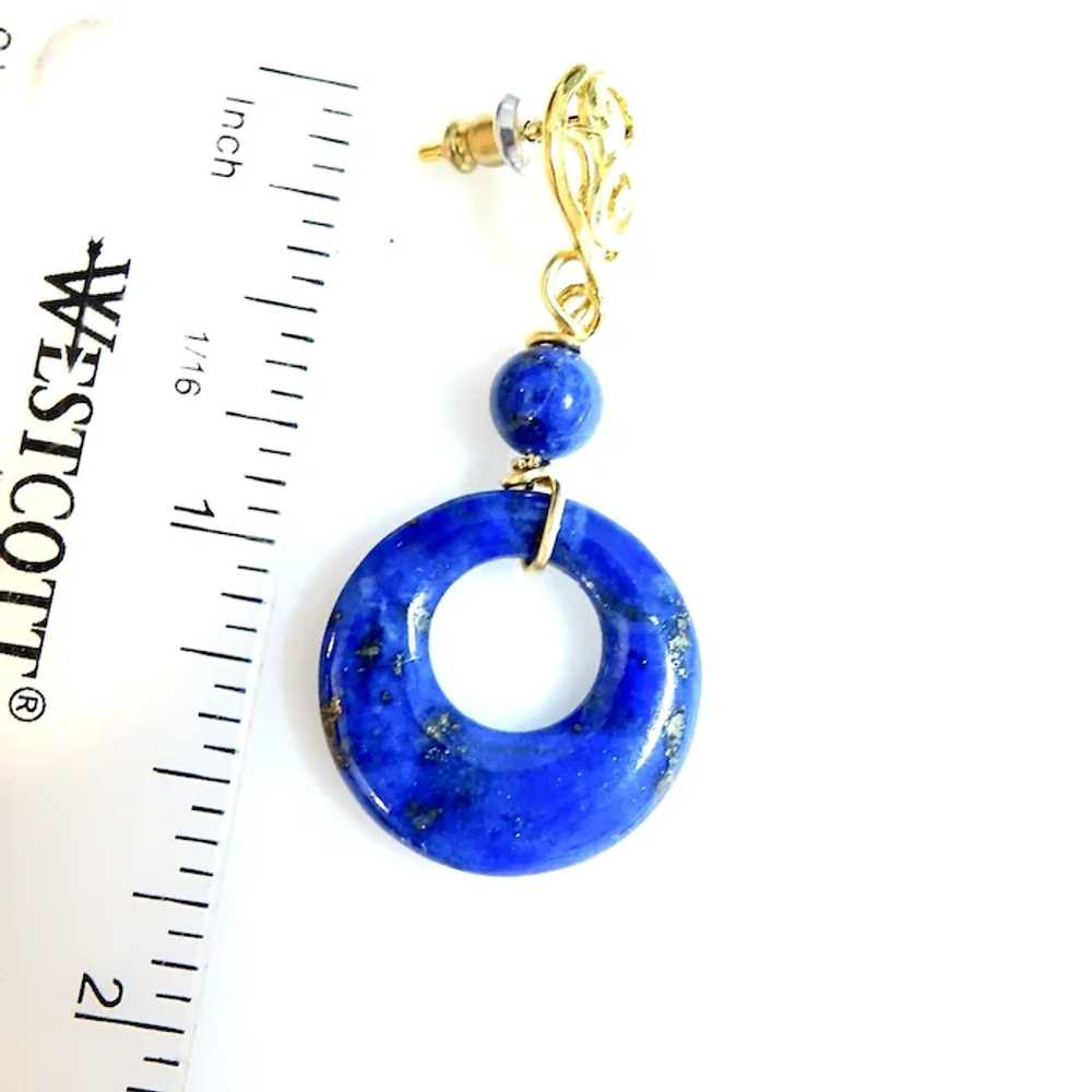 Blue Lapis Lazuli Disk Drop Earrings 18k Gold Ver… - image 5