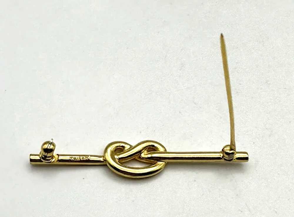 TRIFARI signed Goldtone Knot Bar Pin Brooch - image 10
