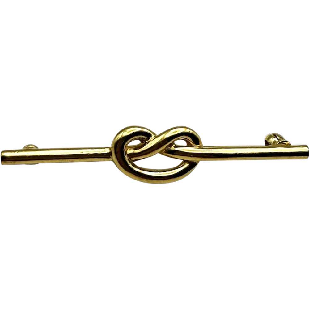 TRIFARI signed Goldtone Knot Bar Pin Brooch - image 1