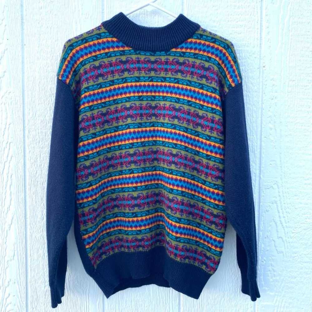 Vintage Catalina Wool Mock Neck Multicolor Sweate… - image 1