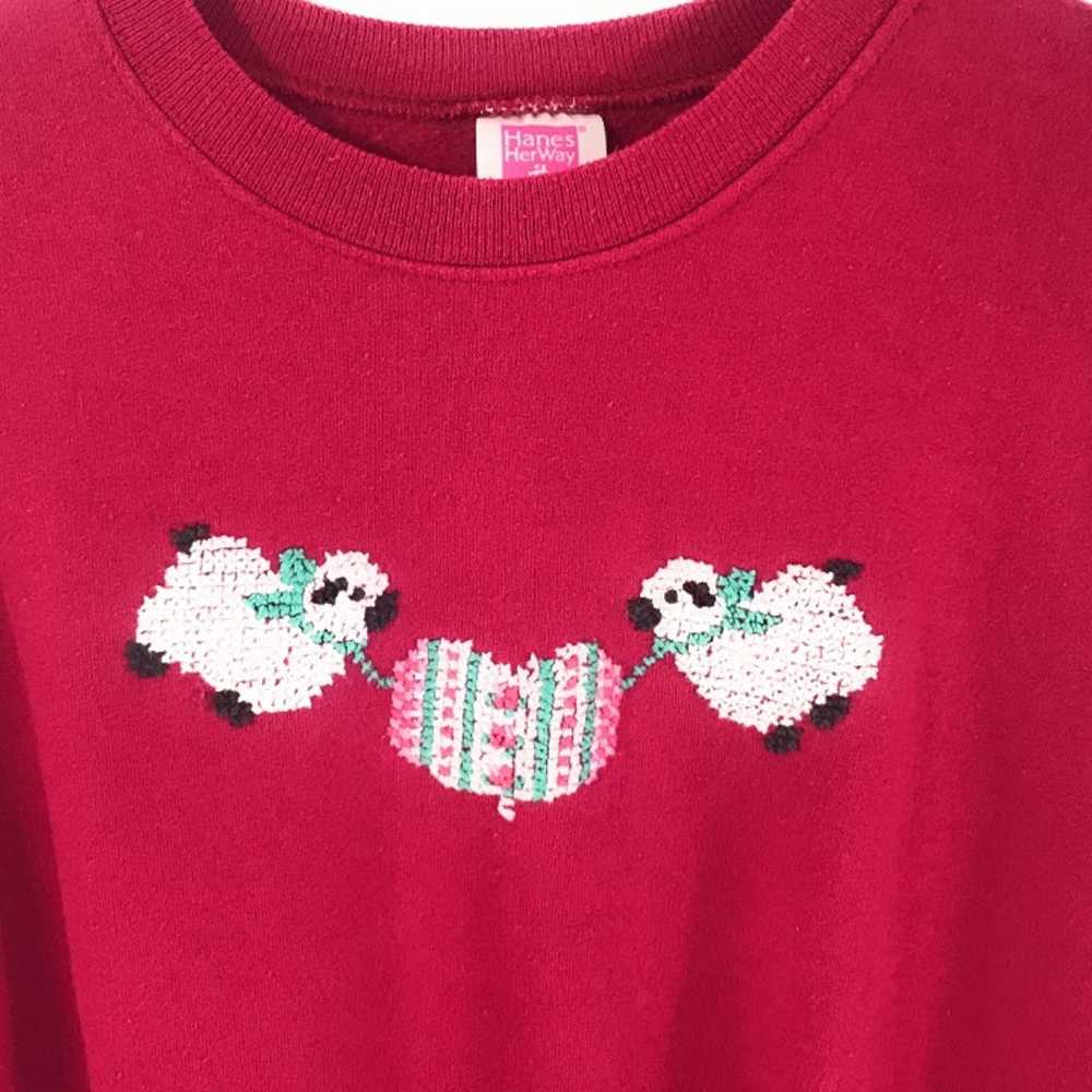 Vintage Red Embroidered Sheep Sweatshirt - image 2