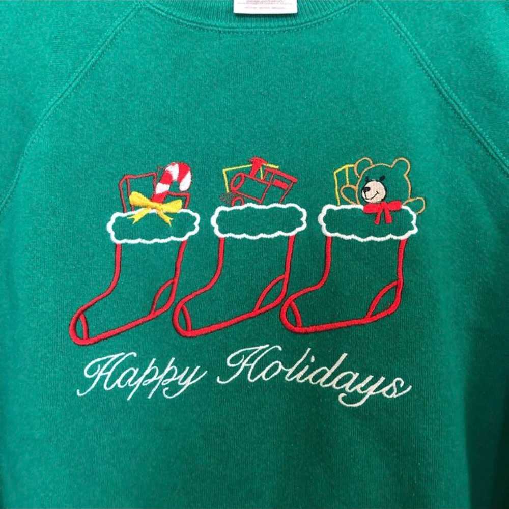 Vintage Green Happy Holidays Graphic Sweatshirt - image 3