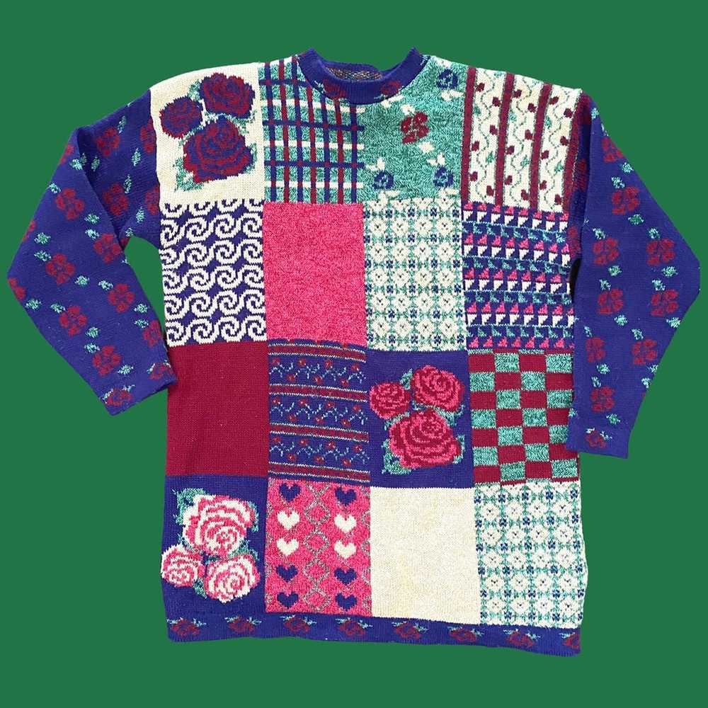 Vintage Rose Quilt Novelty Sweater - image 1