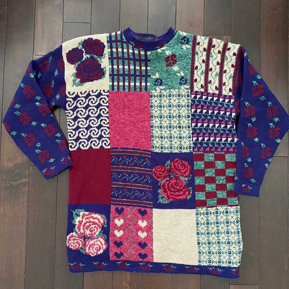 Vintage Rose Quilt Novelty Sweater - image 2
