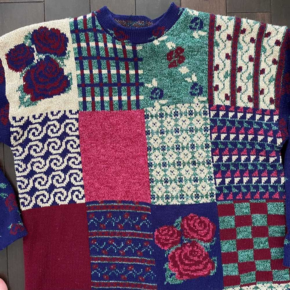 Vintage Rose Quilt Novelty Sweater - image 3