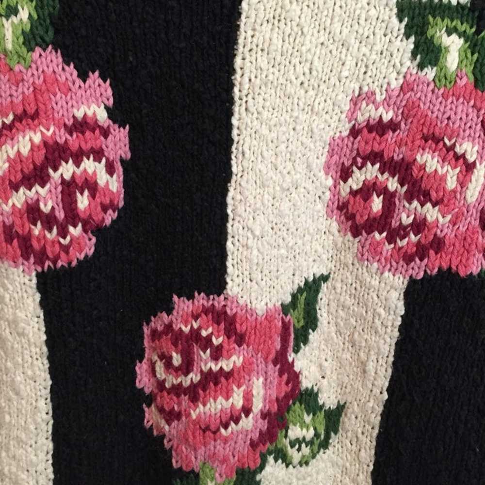 Vintage Liz Wear Striped Rose Sweater, M - image 2