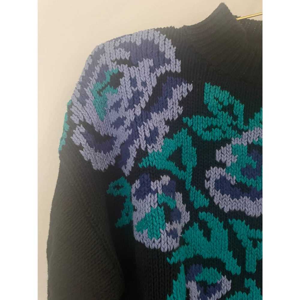 Vintage Black Floral Chunky Knit Sweater - image 2
