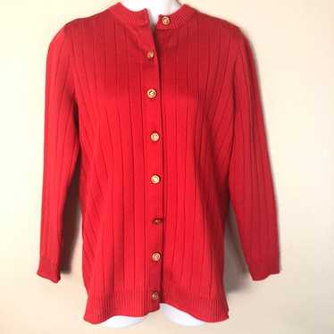 Vtg 60's Red Cardigan Ribbed Gold Buttons
