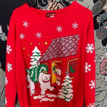 Vintage Christmas Bear Crewneck Sweater - image 1