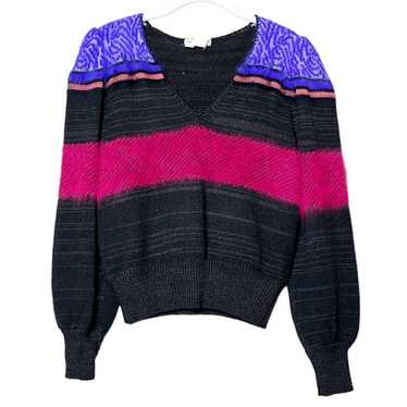 Vintage Doncaster Cropped Sweater black pink purp… - image 1