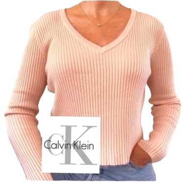 CALVIN KLEIN - Cropped Rib Knit V-Neck Sweater - … - image 1