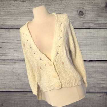 Vintage Sweater Beige Cardigan Womens M - image 1