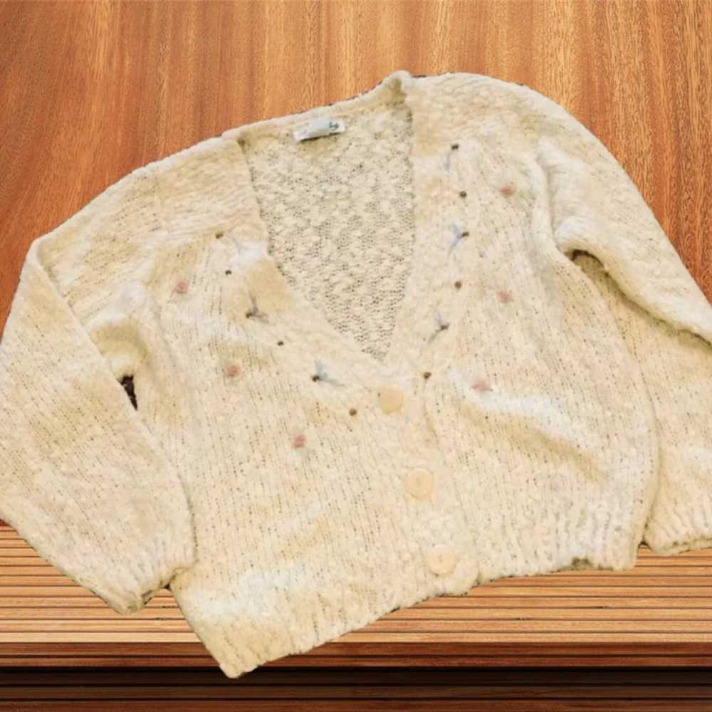 Vintage Sweater Beige Cardigan Womens M - image 7
