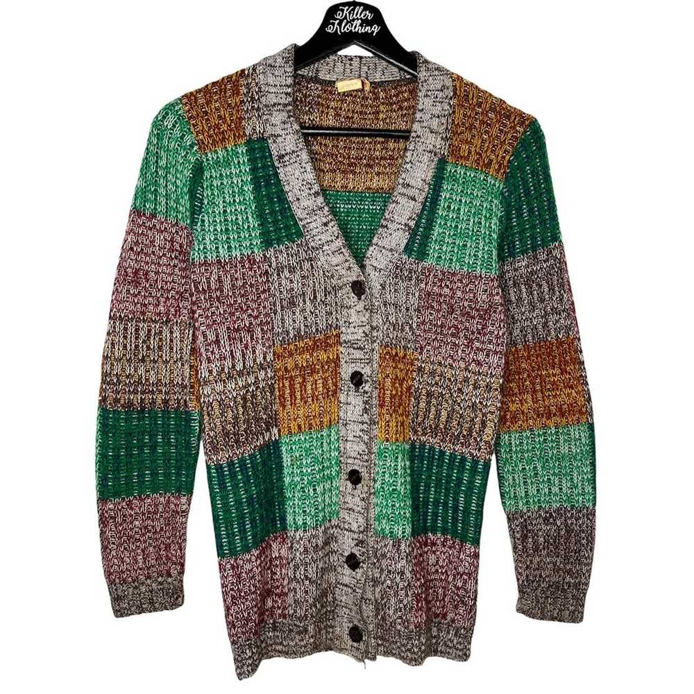 Vintage Patchwork V-Neck Cardigan Sweater - image 1