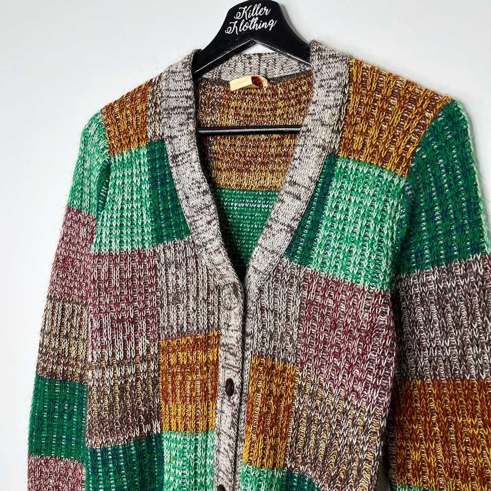 Vintage Patchwork V-Neck Cardigan Sweater - image 2