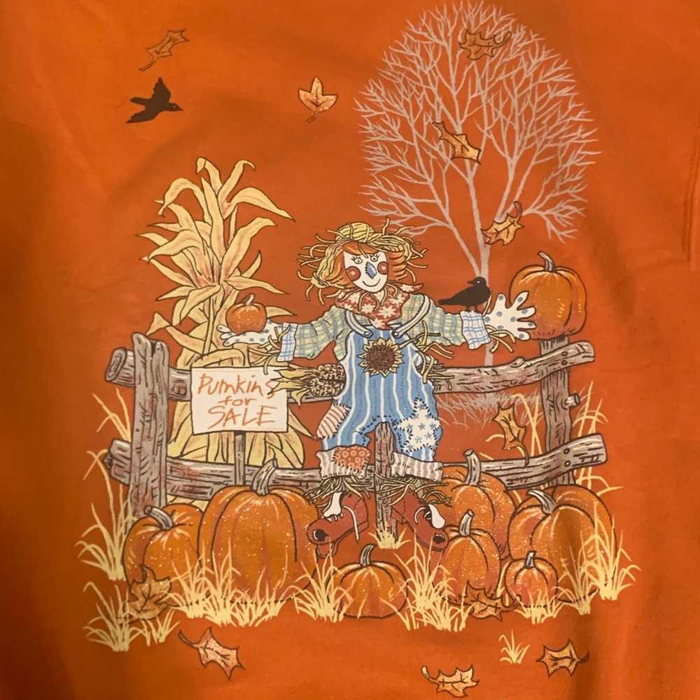 VTG Womens Med Jerzees Pullover Scarecrow Pumpkin… - image 4