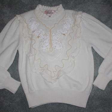 Vntg Sz M Jaclyn Smith White Pearl Sweat - image 1