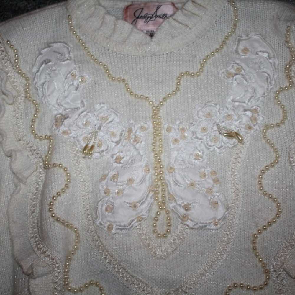 Vntg Sz M Jaclyn Smith White Pearl Sweat - image 3