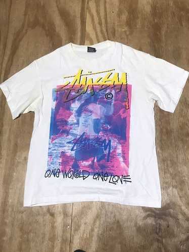 希少　80s old STUSSY one world one love Vintage Stussy 80s One World One Love Faded Single Stitch T