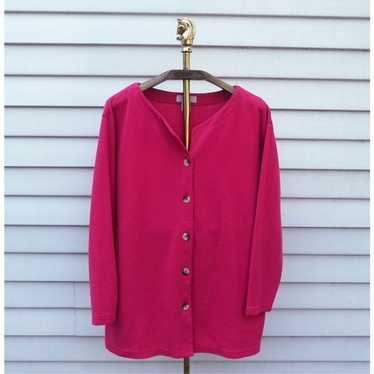 Vintage 90s Express Tricot Hot Pink Cardigan Swea… - image 1