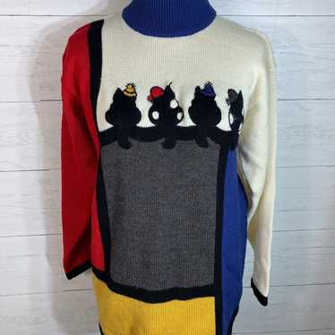 Vintage Rene Derhy womens cats sweater wool blend… - image 1