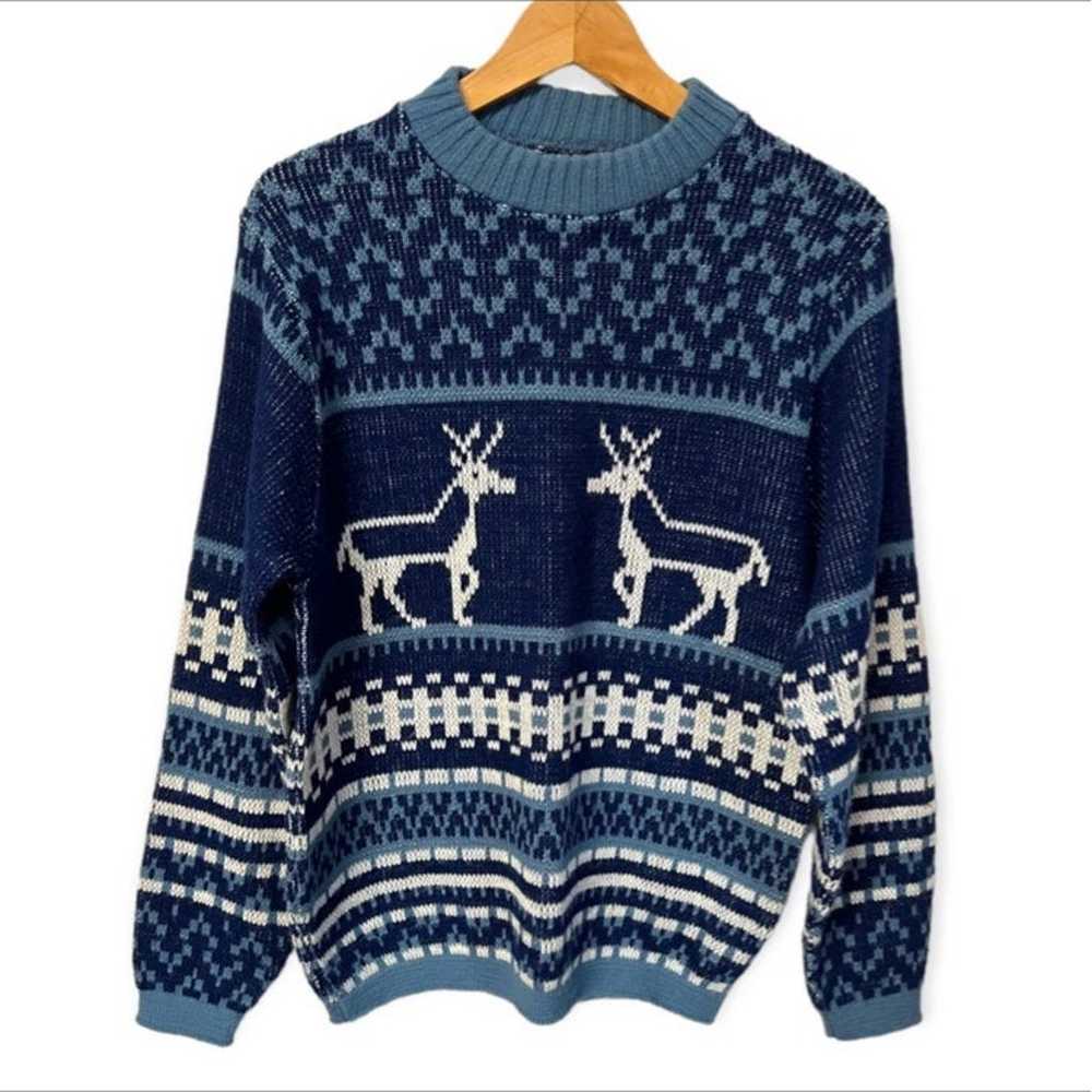 Puritan vintage unisex Nordic reindeer print knit… - image 1