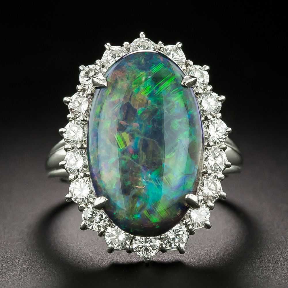 Estate Fine Black Opal and Diamond Ring - image 1