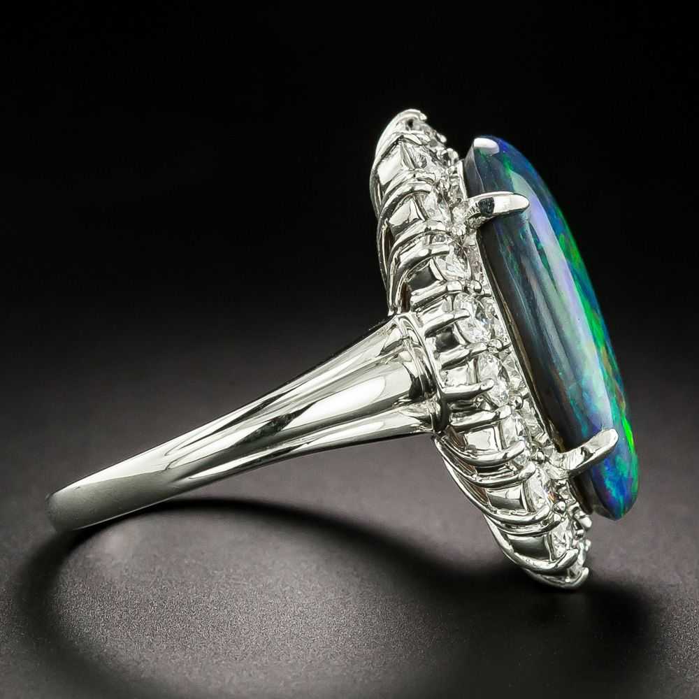 Estate Fine Black Opal and Diamond Ring - image 2