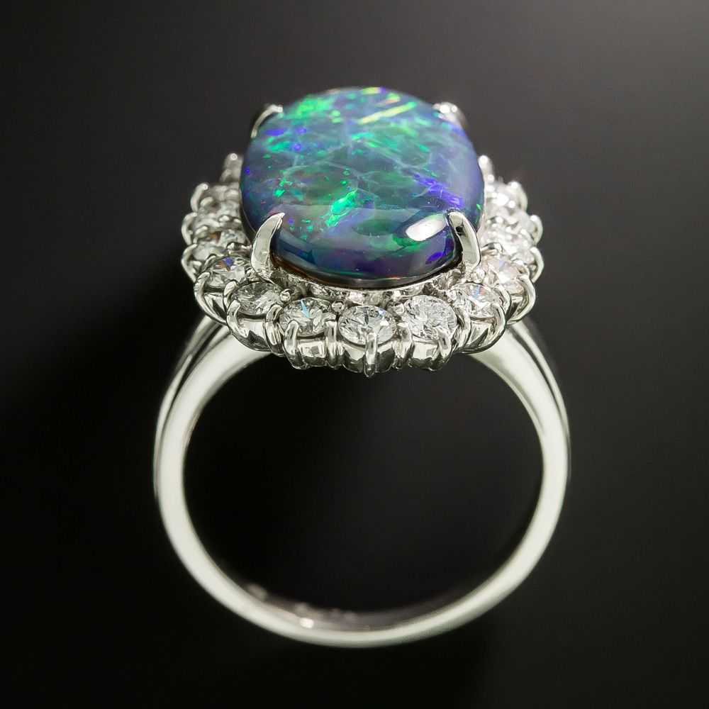 Estate Fine Black Opal and Diamond Ring - image 3