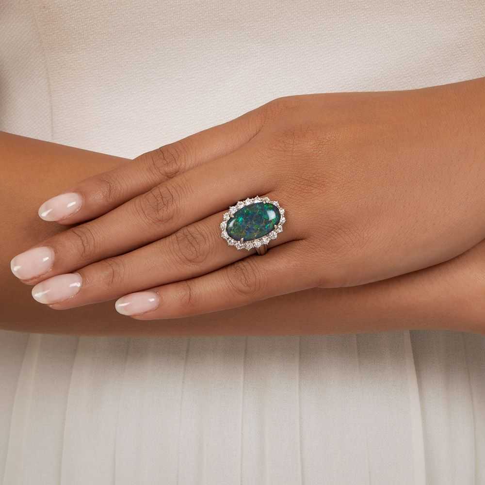 Estate Fine Black Opal and Diamond Ring - image 4