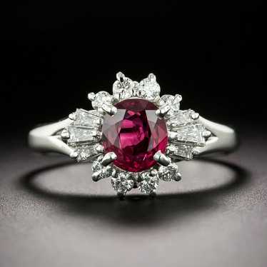 Estate .94 Carat Ruby Diamond Platinum Ring