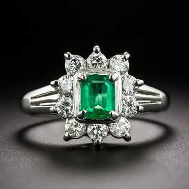 Estate .43 ct Emerald and Diamond Halo Ring - image 1