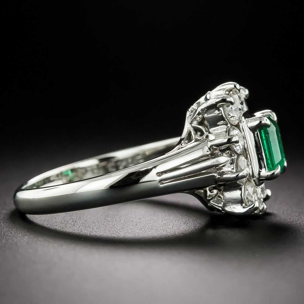 Estate .43 ct Emerald and Diamond Halo Ring - image 2