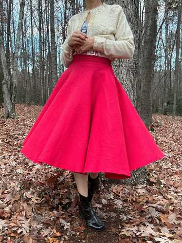 1950s Bobbie Brooks Red Wool Felt Circle Skirt XS - image 1