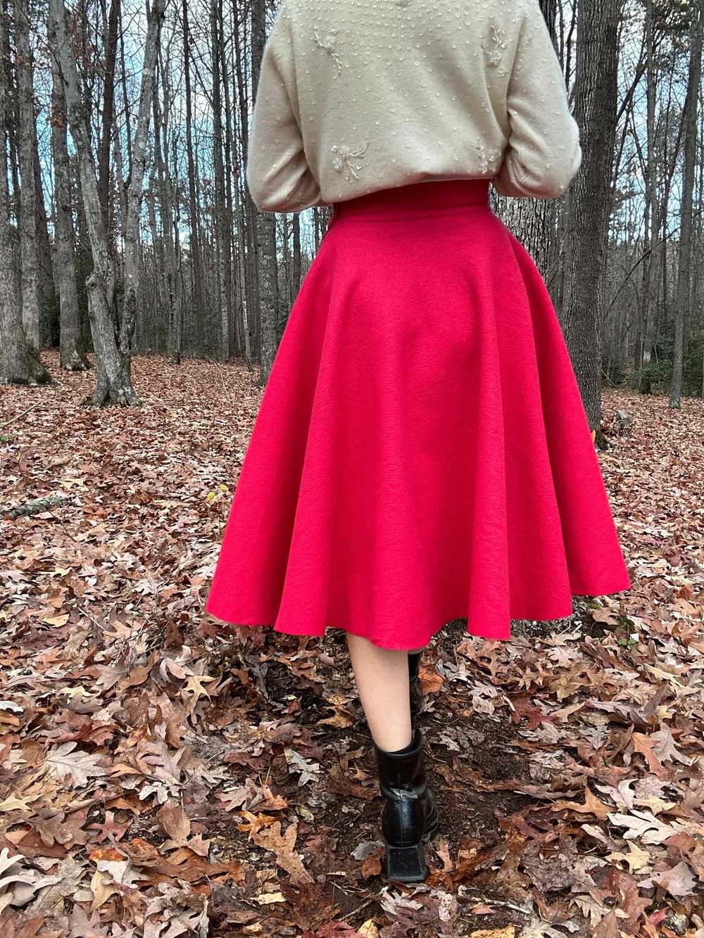 1950s Bobbie Brooks Red Wool Felt Circle Skirt XS - image 2