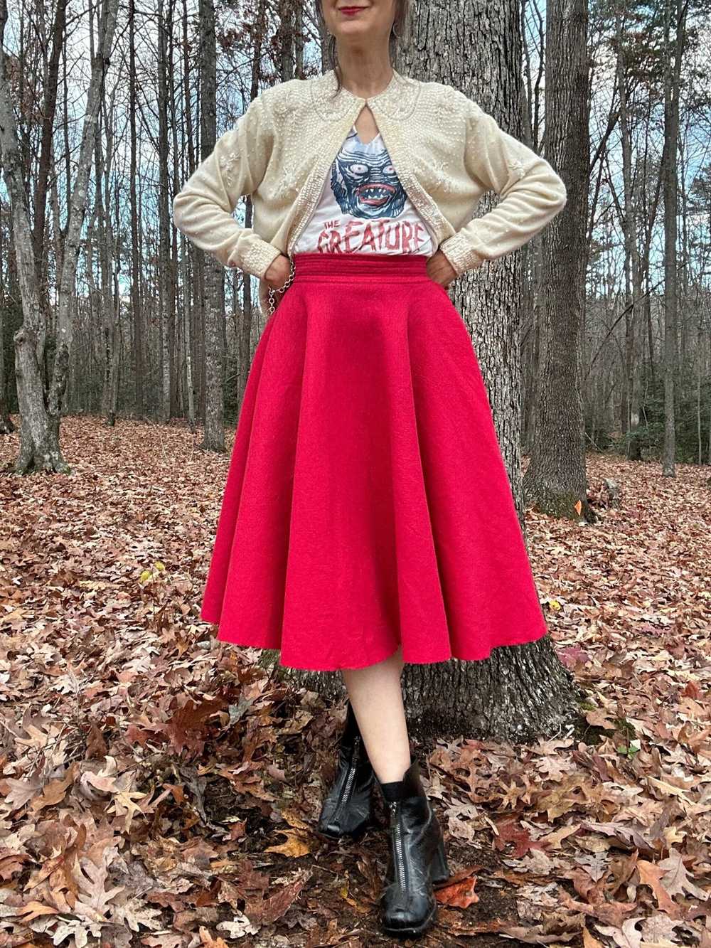 1950s Bobbie Brooks Red Wool Felt Circle Skirt XS - image 3